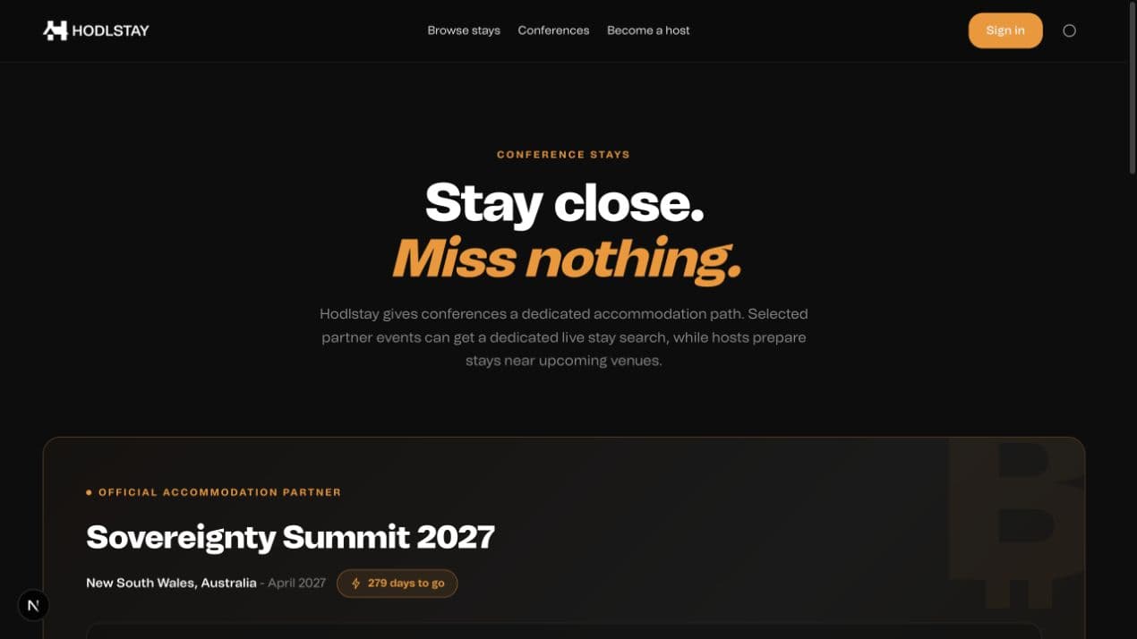 HodlStay conference accommodation interface
