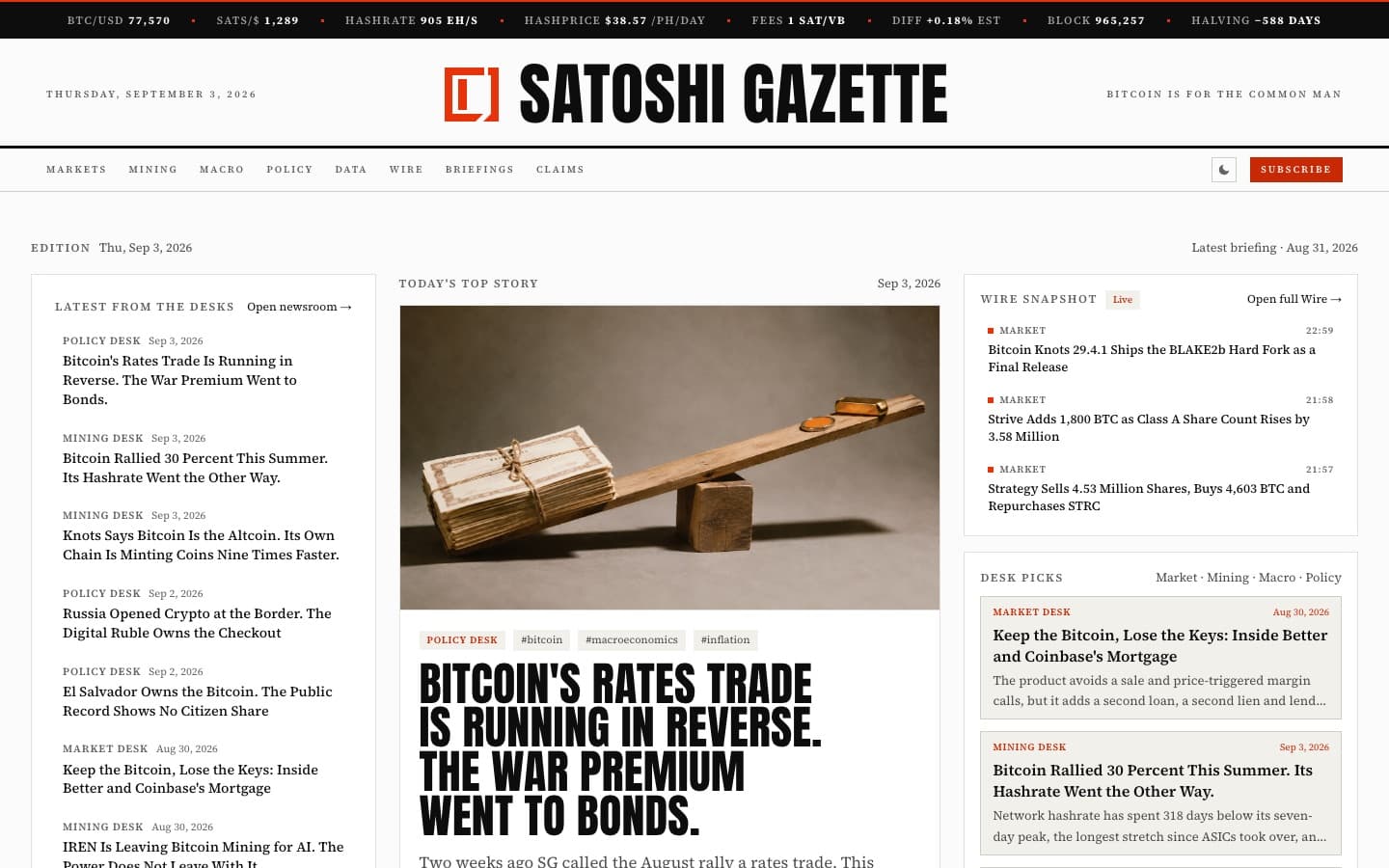Satoshi Gazette publication homepage