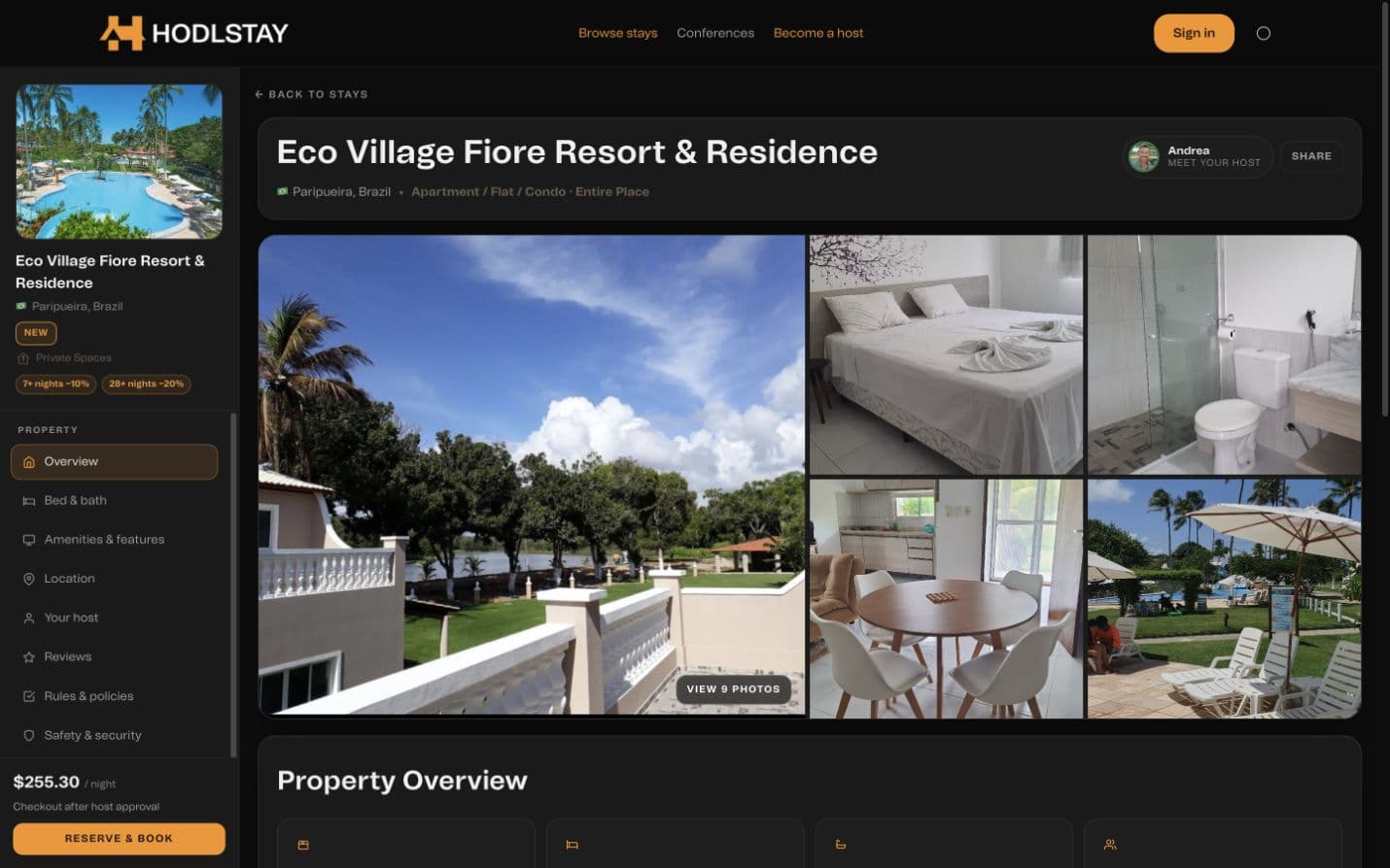 HodlStay property dossier and booking interface