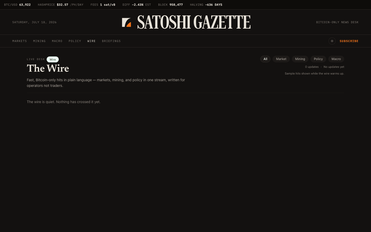 Satoshi Gazette Wire product surface